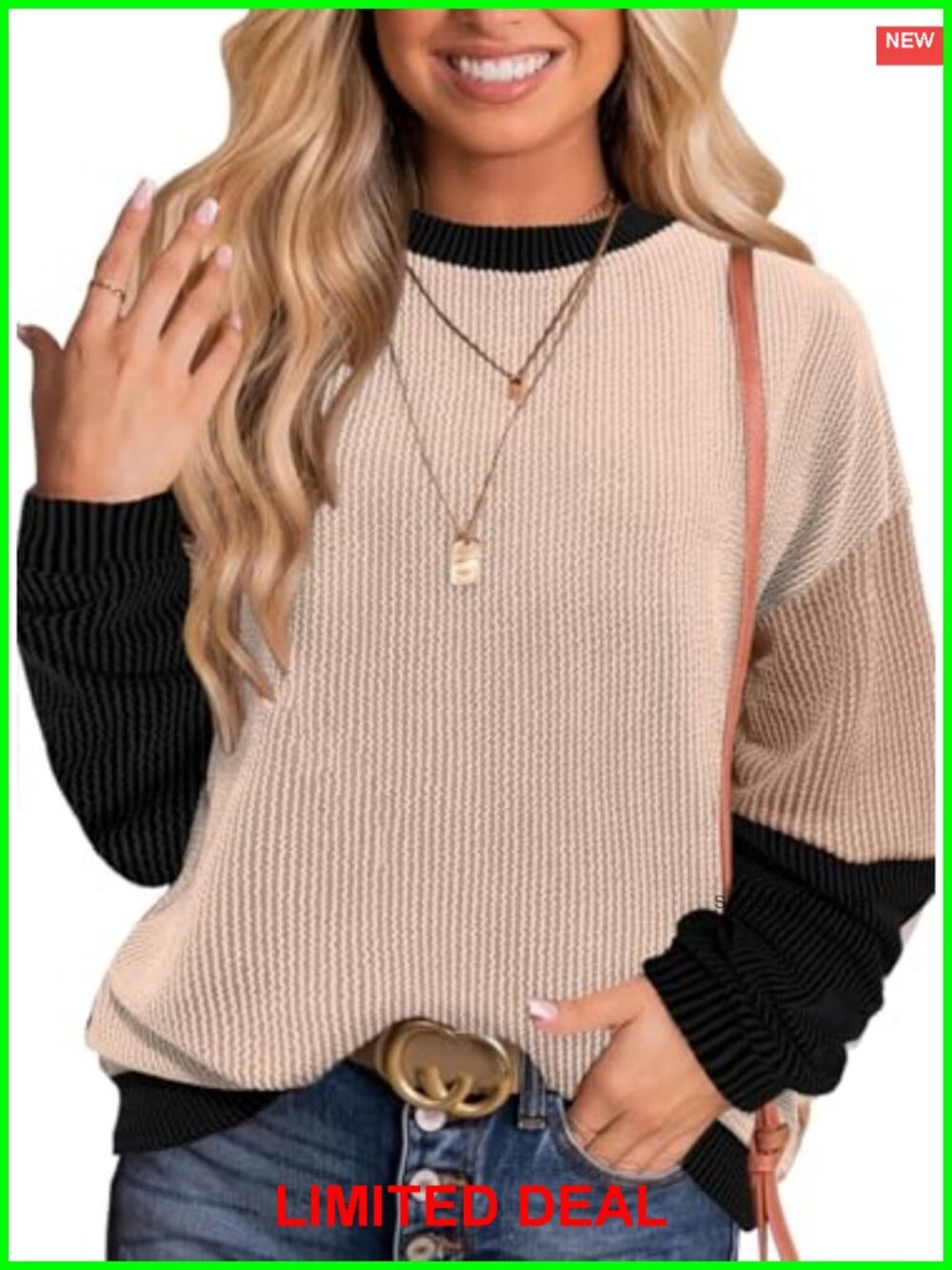 Women's Long Sleeve Color Block Knit Tunic Top Crewneck Work Blouse